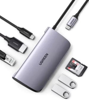 Cáp chuyển Ugreen 10 in 1 USB-C to HDMI + VGA + USB 3.0 + LAN 1Gbps + Card Reader + 3.5mm – 80133