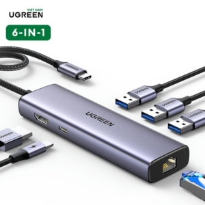 Cáp chuyển Ugreen 6 in 1 HDMI 4K 30Hz + 3x USB 3.0 + LAN RJ45 + PD 100W (90568) – NEW