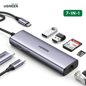 Cáp chuyển Ugreen 7 in 1 HDMI 4K@30Hz + 2x USB 3.0 + SD/TF + PD 100W (90568) – NEW