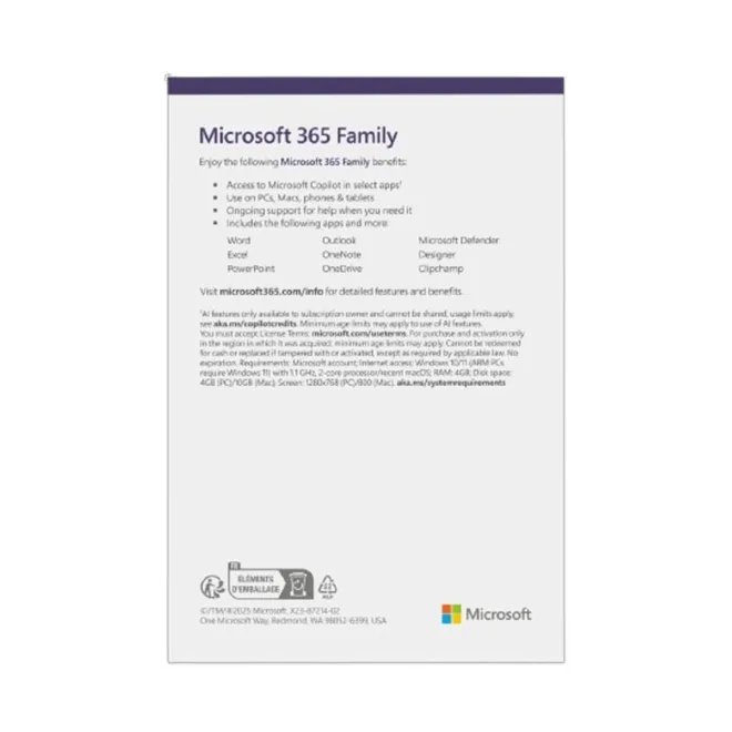 Phần mềm M365 Family English APAC Subscr 1YR Medialess